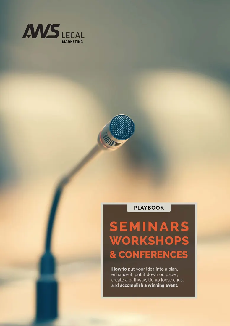 AWS Legal Marketing Playbook cover: Seminars, Workshops and Conferences